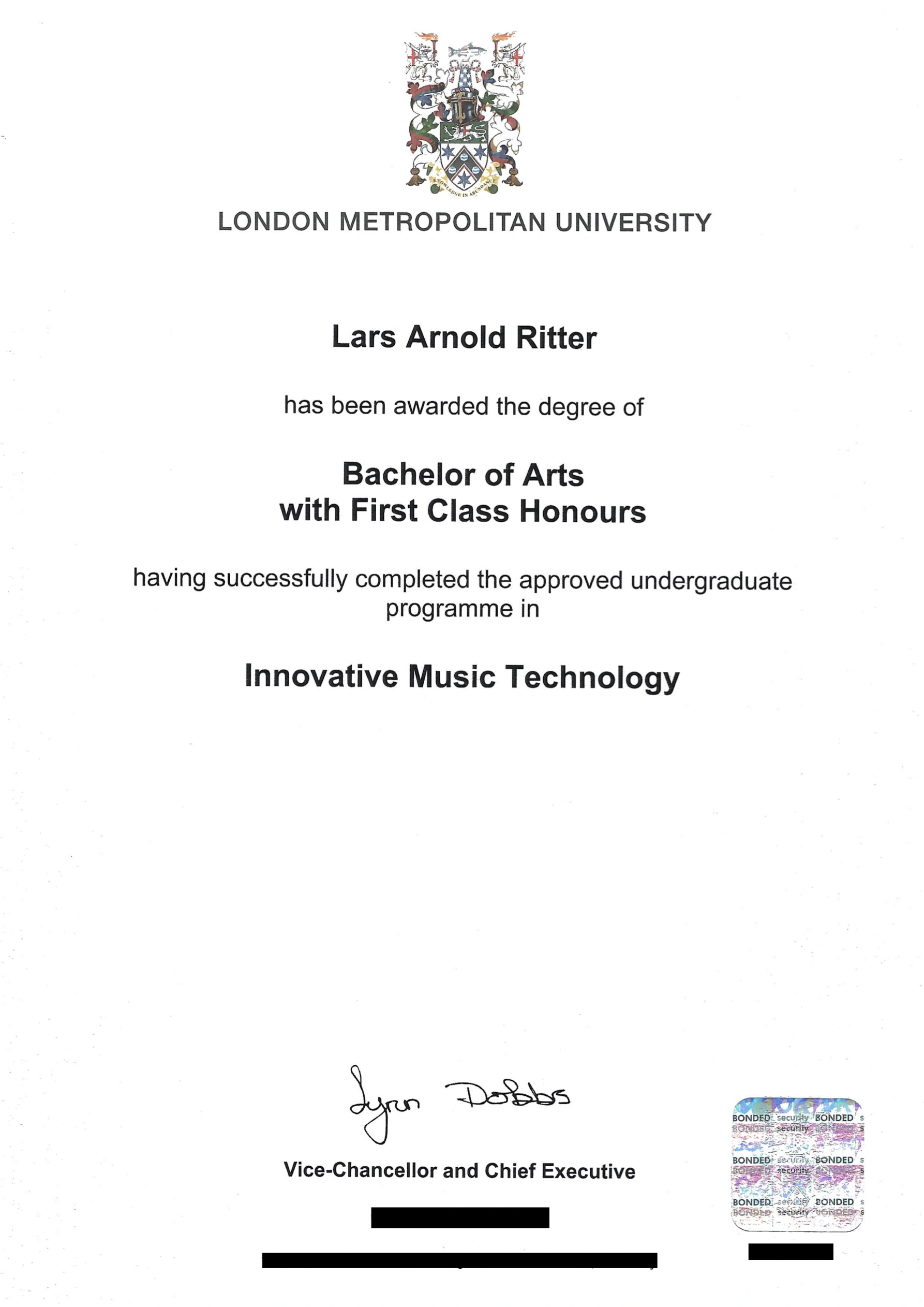 Bachelor of Arts Tontechnik Diplom - Lars Ritter