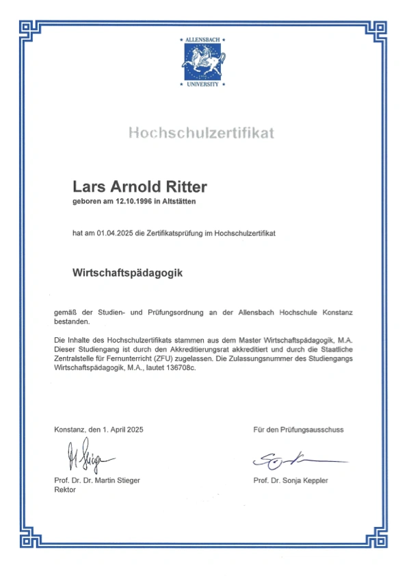 Wirtschaftspädagogik Zertifikat