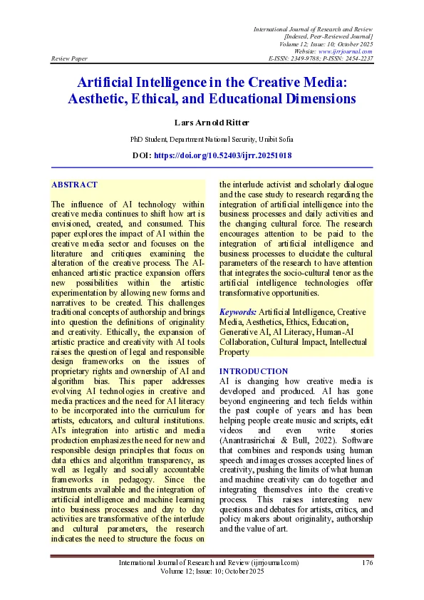 Publikation: Artificial Intelligence in Creative Media