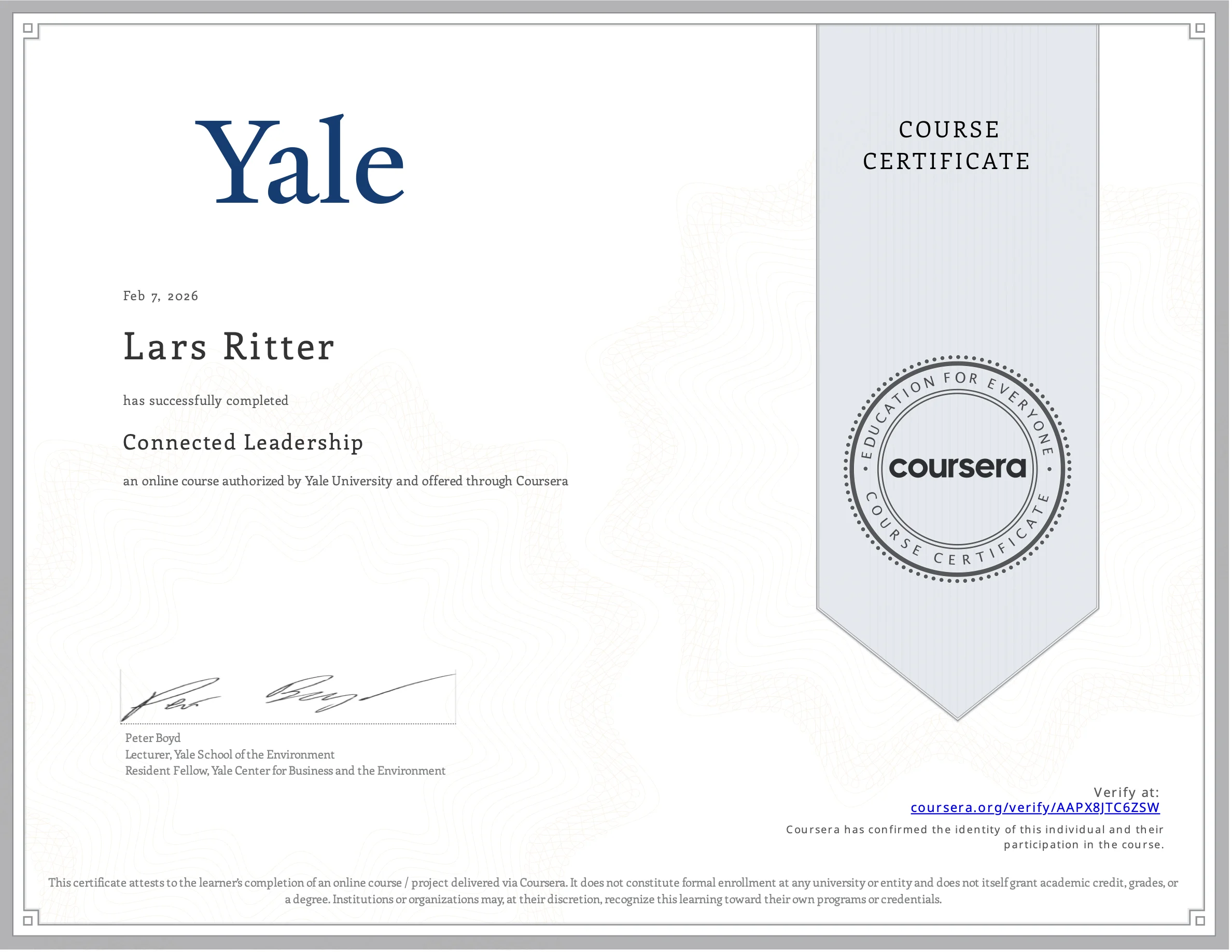 Yale Connected Leadership Zertifikat